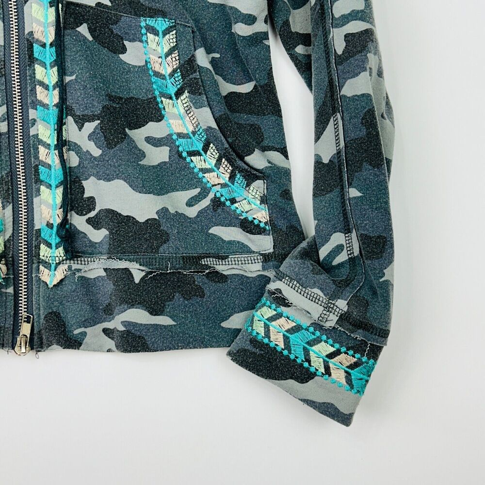 Women's Camouflage Hoodie Full Zip Embroidered Raw Edge Army Gray S Shabby Chic - Picture 5 of 16